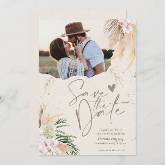 Invitation Enregistrer la date Boho Bohemian Card (Devant / Derrière)