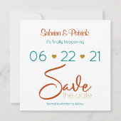 Invitation Enregistrer la date Bold Turquoise Rust Gold (Devant)