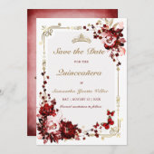 Invitation Enregistrer la date Bourgogne et Quinceanera Or (Devant / Derrière)