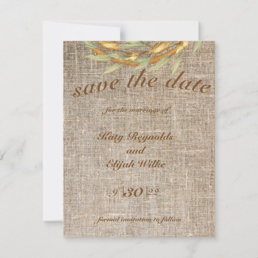 Invitation Enregistrer la date Burlap Wreath Fall (Devant)