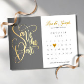 Invitation Enregistrer la date Calendrier Gold Love Heart