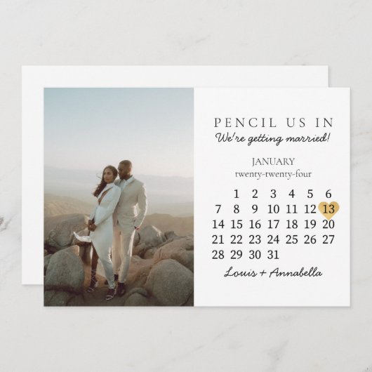 Invitation Enregistrer la date Calendrier Janvier 2024 Mois C (Devant / Derrière)