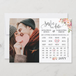 Invitation Enregistrer la date Calendrier photo mariage flora