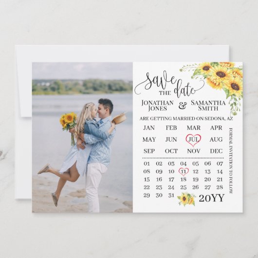 Invitation Enregistrer la date Calendrier photo tournesols ma (Devant)