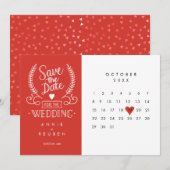 Invitation Enregistrer la date Calendrier Red Love Heart (Devant / Derrière)