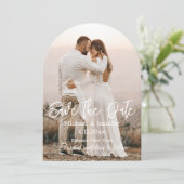 Invitation enregistrer la date, chic calligraphie blanche pho (Debout devant)