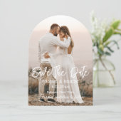 Invitation enregistrer la date, chic calligraphie blanche pho (Debout devant)