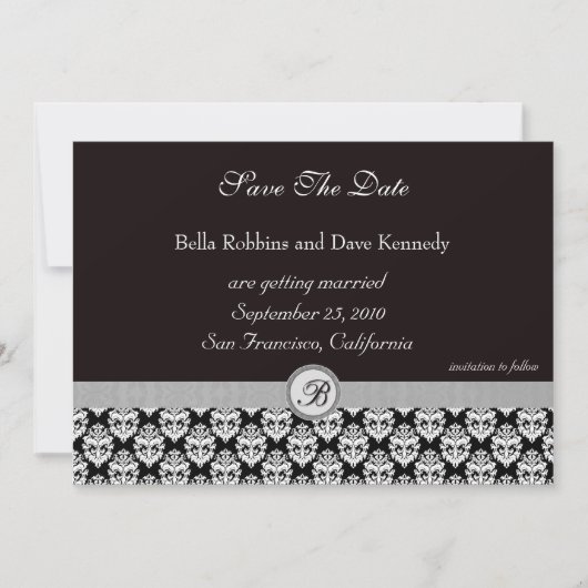 Invitation Enregistrer la date -Damask BlackElegance (Devant)