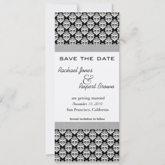 Invitation Enregistrer la date -Damask BlackElegance (Devant)