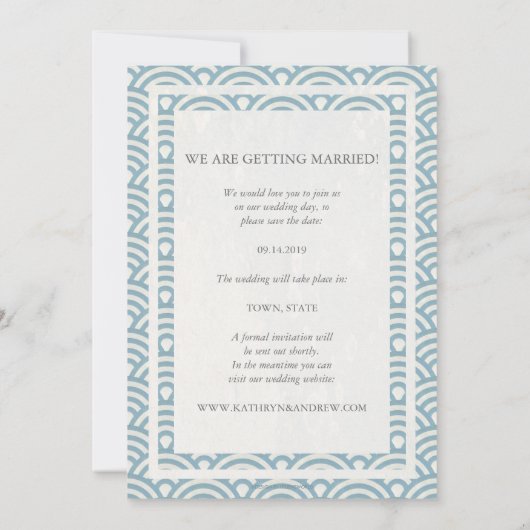 Invitation Enregistrer la date de mariage Seigaiha japonais P (Dos)