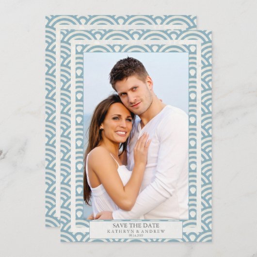 Invitation Enregistrer la date de mariage Seigaiha japonais P (Devant / Derrière)