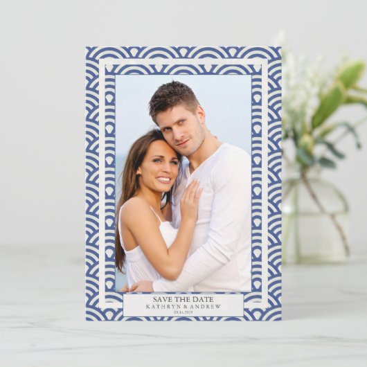 Invitation Enregistrer la date de mariage Seigaiha japonais P (Debout devant)