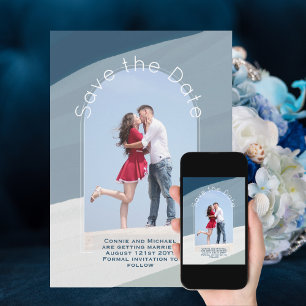 Invitation Enregistrer la date de tendance   Photo Dusty Blue