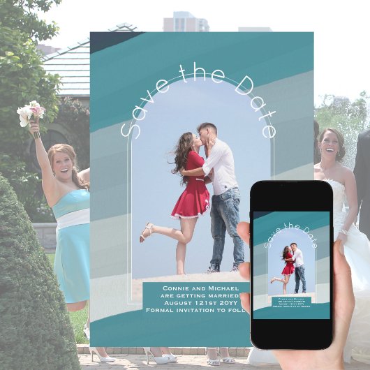 Invitation Enregistrer la date de tendance | Photo Turquoise 