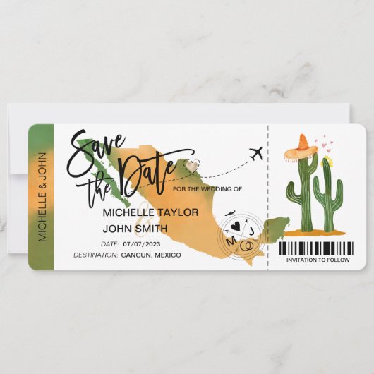 Invitation Enregistrer la date d'embarquement Mexique (Devant)