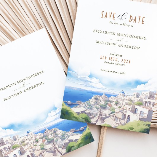 Invitation Enregistrer La Date Destination Santorin Grèce