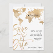 Invitation Enregistrer la date Destination World Map Gold Hea (Devant)
