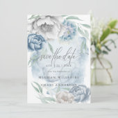 Invitation Enregistrer la date Dusty Blue Ivory Rustic Flower (Debout devant)