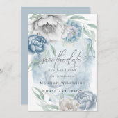 Invitation Enregistrer la date Dusty Blue Ivory Rustic Flower (Devant / Derrière)