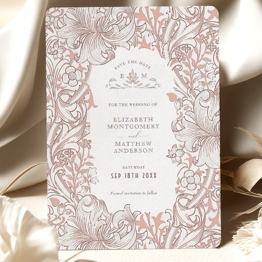 Invitation Enregistrer la date Dusty Rose Golden Lily Morris