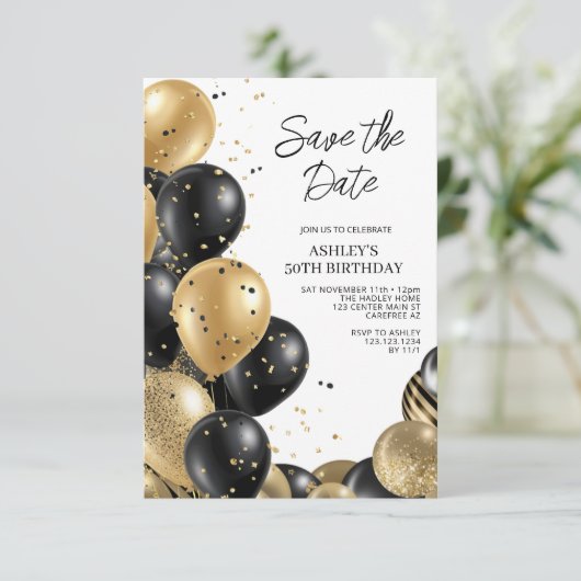 Invitation Enregistrer la date Elegant 50e anniversaire (Debout devant)