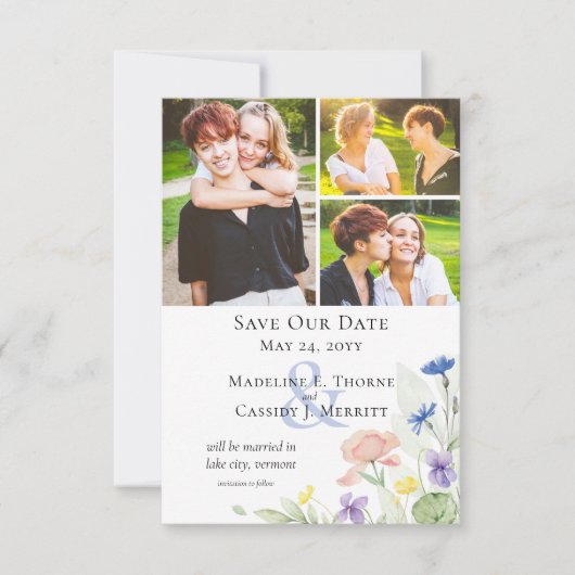 Invitation Enregistrer la date Elegant Fleurs sauvages aquare (Devant)