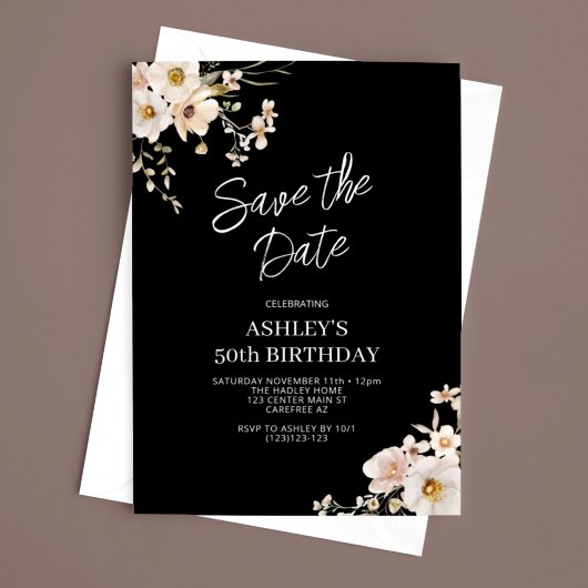 Invitation Enregistrer la date Elegant Floral 50e Anniversair