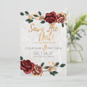 Invitation Enregistrer la date - Elegant Gold et Red Roses (Debout devant)