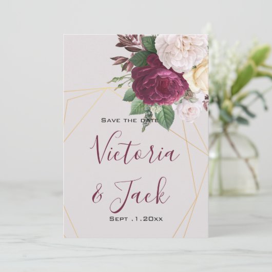 Invitation enregistrer la date Elegant or géométrique (Debout devant)