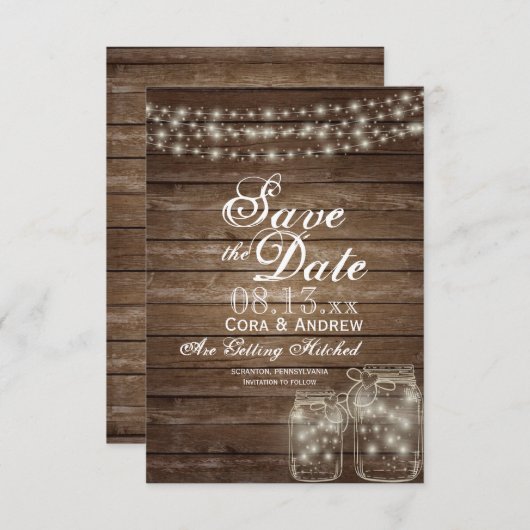 Invitation Enregistrer la date Elegant Rustic Mason Jar Lumiè (Devant / Derrière)