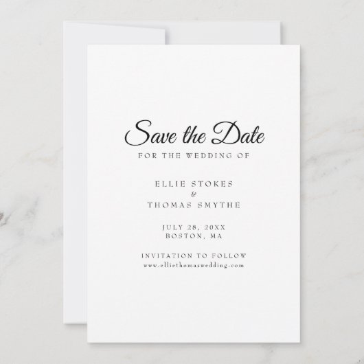 Invitation Enregistrer la date Elegant Script Photo Simple (Dos)