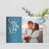 Invitation Enregistrer la date Elegant White Script photo mod (Debout devant)