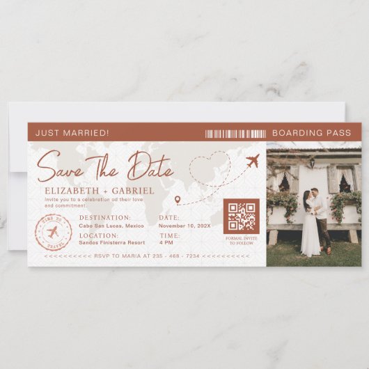 Invitation Enregistrer La Date Embarquement Pass Terracotta T (Devant)