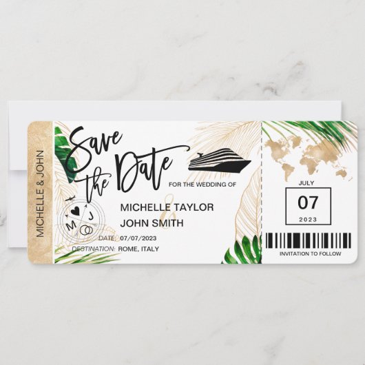 Invitation Enregistrer la date Embarquement Pass World Map Cr (Devant)