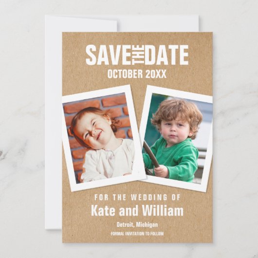 Invitation Enregistrer la date Enfance Photos Boho Rustic (Devant)