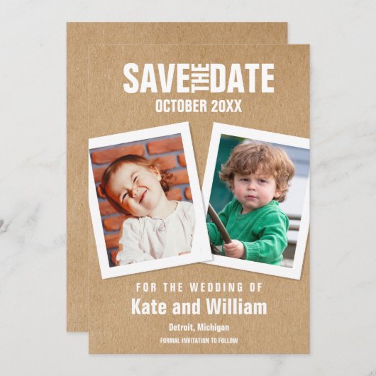 Invitation Enregistrer la date Enfance Photos Boho Rustic (Devant / Derrière)