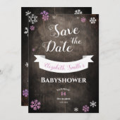 Invitation Enregistrer la date Flacon de neige rustique babys (Devant / Derrière)