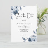 Invitation Enregistrer la date Florales d'aquarelle bleue (Debout devant)