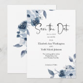 Invitation Enregistrer la date Florales d'aquarelle bleue (Devant / Derrière)