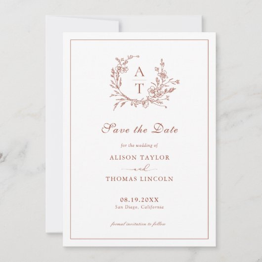 Invitation Enregistrer La Date Formelle Crest Terracotta Card (Devant)