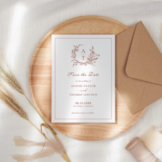 Invitation Enregistrer La Date Formelle Crest Terracotta Card
