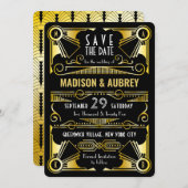 Invitation Enregistrer la date Gatsby Mariage Art Déco Gold N (Devant / Derrière)