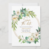 Invitation Enregistrer la date Gold et White floral Invitatio (Devant)