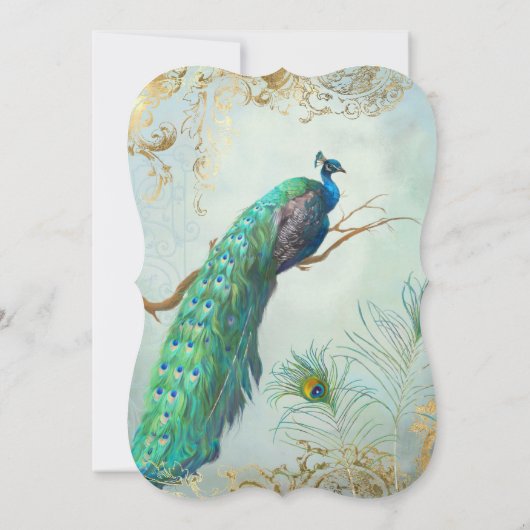 Invitation Enregistrer la date Gold Leaf Peacock Feather Eleg (Dos)