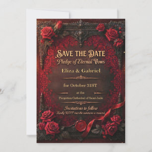 Invitation Enregistrer la date gothique avec rose rouge et sc
