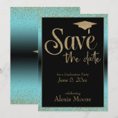 Invitation Enregistrer la date, Graduation Party Gold & Turqu (Devant / Derrière)