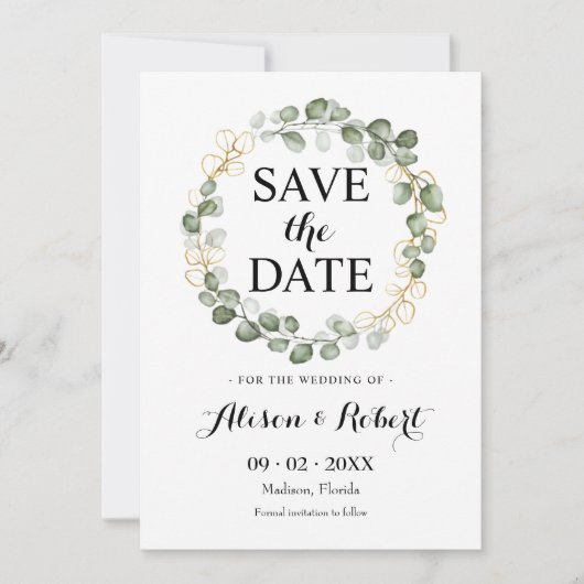 Invitation Enregistrer La Date - Green Eucalyptus Foliage Wre (Devant)