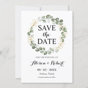 Invitation Enregistrer La Date - Green Eucalyptus Foliage Wre
