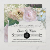 Invitation Enregistrer la date Gris Ombre Flowers Peony Roses (Devant / Derrière)