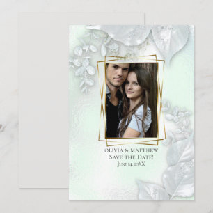 Invitation ENREGISTRER LA DATE Honeydew Shimmery Feuilles